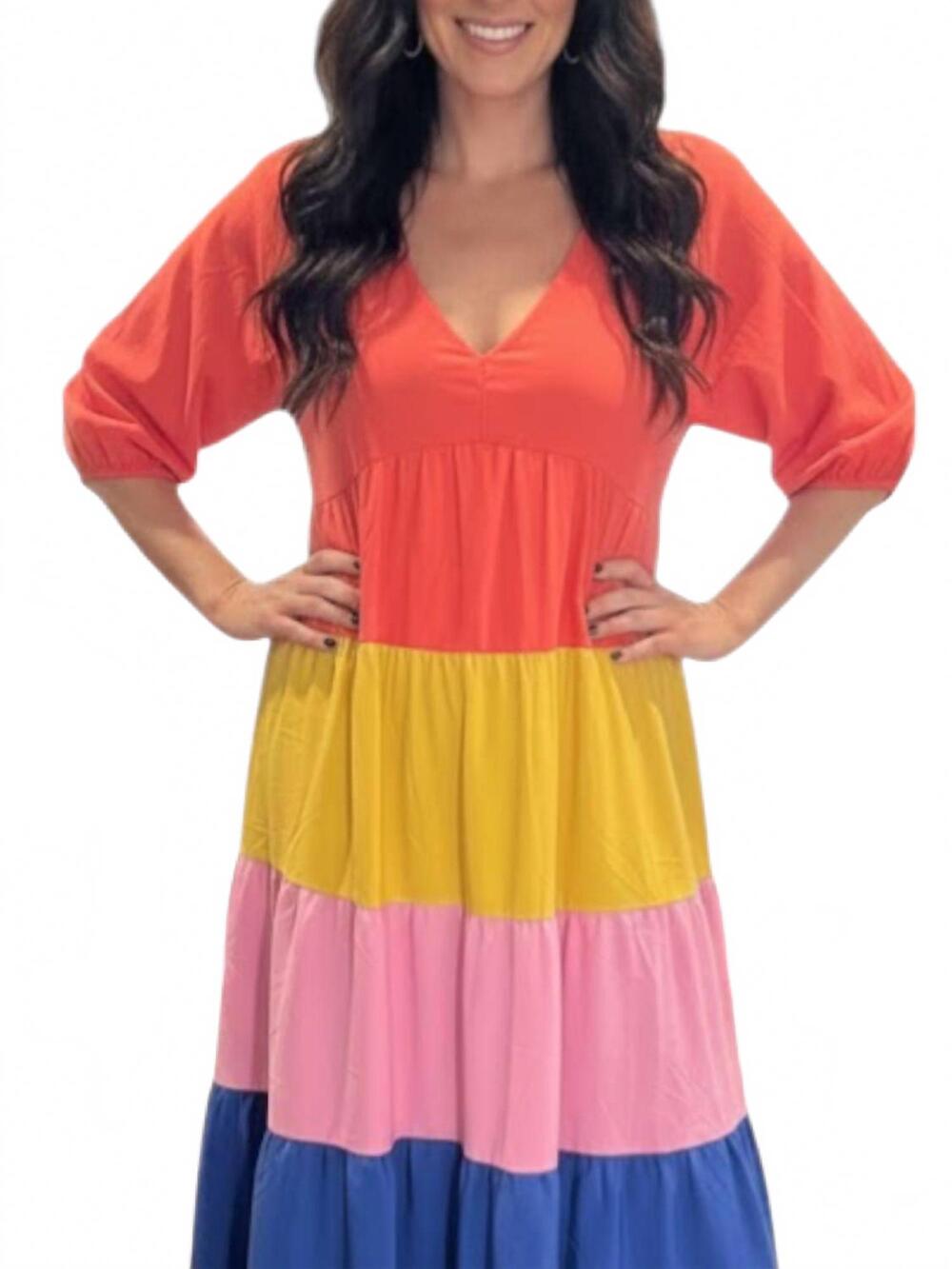NEW ENTRO smooth sailing maxi dress in coral orange multi color - Picture 3 of 3